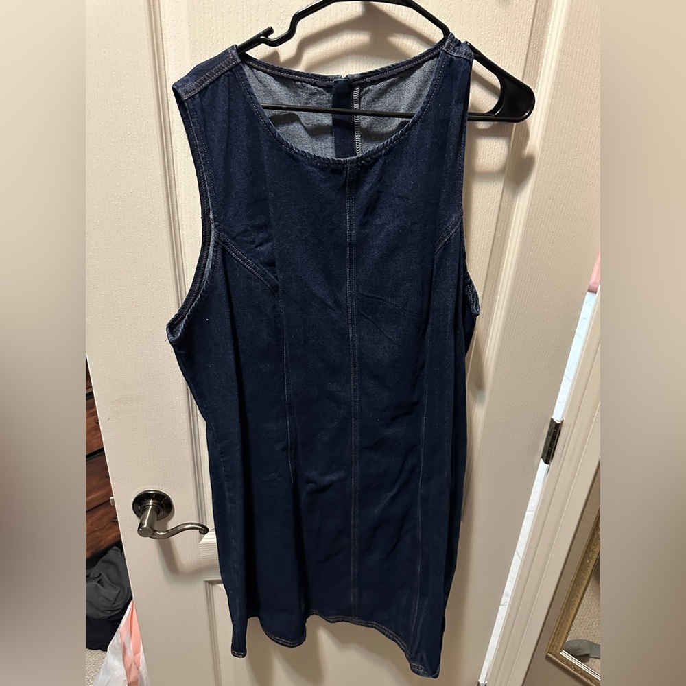 Sleeveless Dark Blue Denim Shift Dress